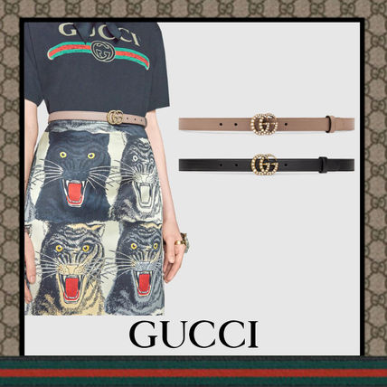 GUCCI 2018 19AW Leather Belt With Pearl Double G Buckle 476342 