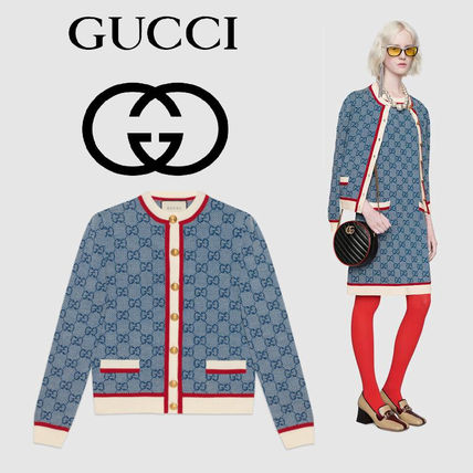 GUCCI 2019 20AW Wool Long Sleeves Office Style Elegant Style Logo Cardigans 