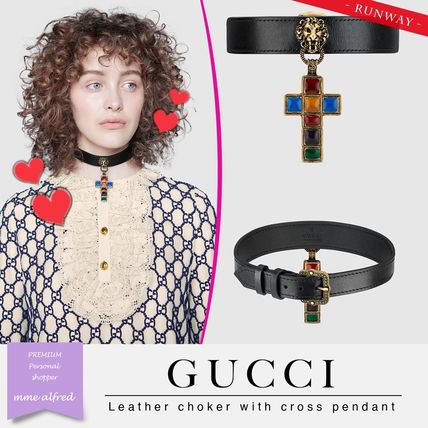 GUCCI Cross Leather Elegant Style NecklacesPendants 