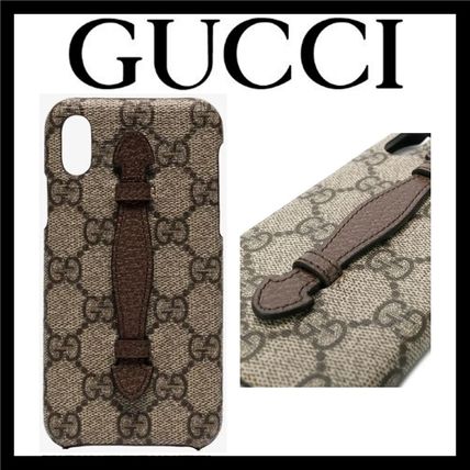 GUCCI GG Supreme Monogram Unisex Blended Fabrics Leather Bunker Ring iPhone X 