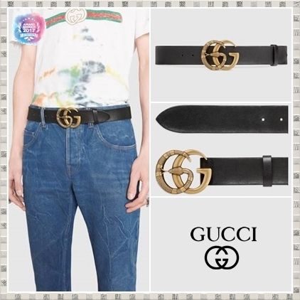 GUCCI 2019 SS Leather Belt With Double G Buckle With Snake