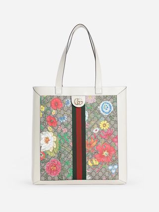 GUCCI Ophidia Flower Patterns Monogram Canvas A4 Logo Totes 