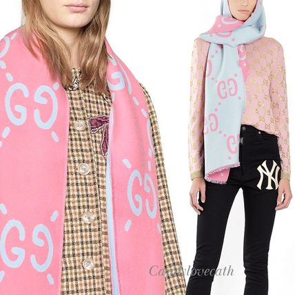 GUCCI Gg Jacquard Wool Silk Scarf