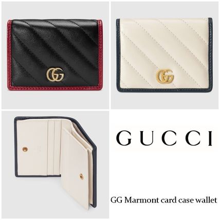 GUCCI GG Marmont 2020 SS Bi color Plain Leather Folding Wallet Small Wallet 