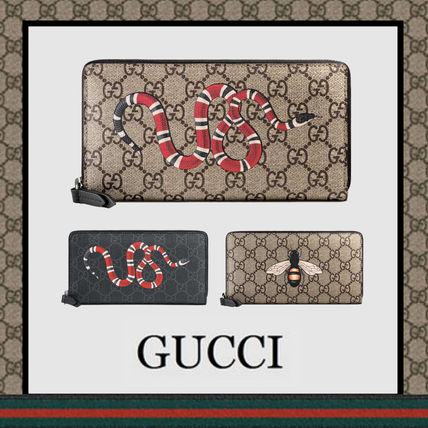 GUCCI GG Supreme Kingsnake Print Gg Supreme Zip Around Wallet 451273 