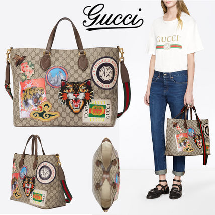 GUCCI 2018 SS Canvas 2WAY Other Animal Patterns Elegant Style Totes