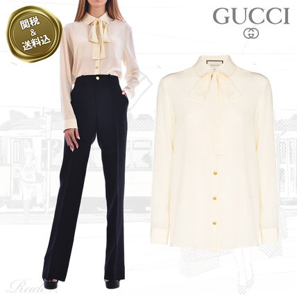 GUCCI Silk Long Sleeves Plain Elegant Style ShirtsBlouses