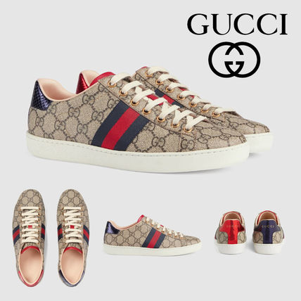 GUCCI 2019 SS Stripes Plain Toe Rubber Sole Casual Style Logo