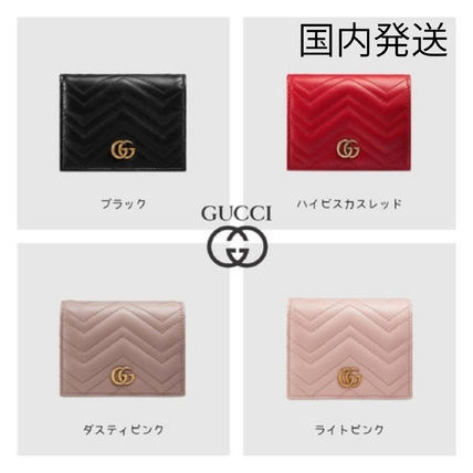 GUCCI GG Marmont Plain Leather Folding Wallet Folding Wallets