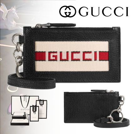 GUCCI 2019 SS Unisex Plain Leather Logo Card Holders