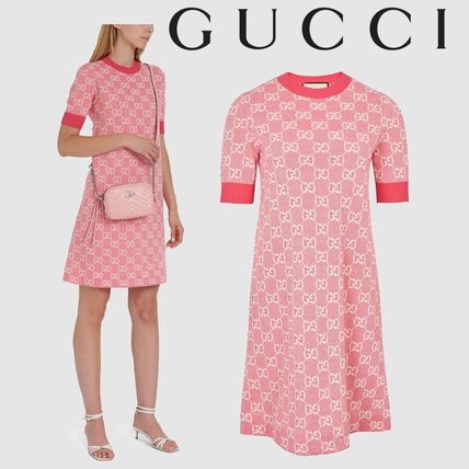 GUCCI Crew Neck Monogram Casual Style Wool Cotton Short Sleeves