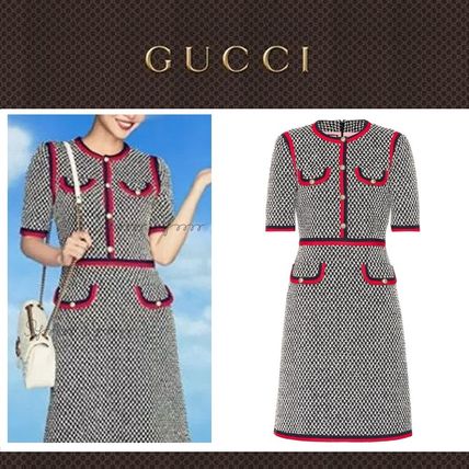 GUCCI Crew Neck Short Stripes Tight Tweed Short Sleeves 