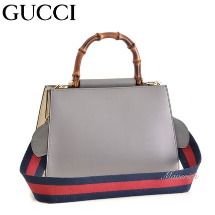GUCCI Nymphaea 2WAY Plain Leather Elegant Style Logo Handbags 