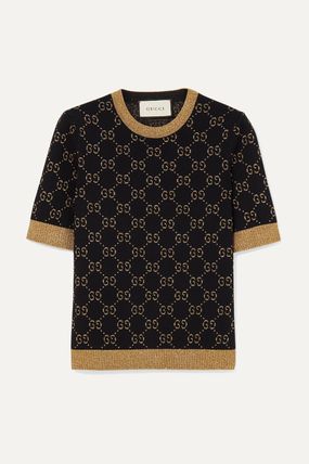 GUCCI Crew Neck Monogram Cotton Short Sleeves Elegant Style Logo 