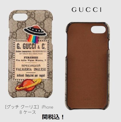GUCCI Monogram Unisex Leather iPhone 8 Logo Smart Phone Cases 