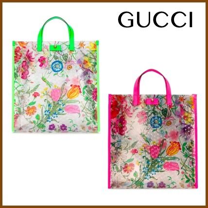 GUCCI Flower Patterns Casual Style Crystal Clear Bags Totes 