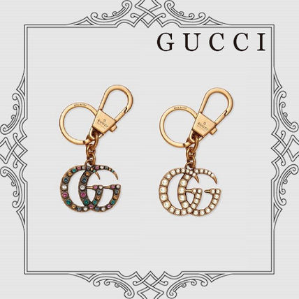 GUCCI 2018 19AW Double G With Pearls Keychain 476428 JCFAT