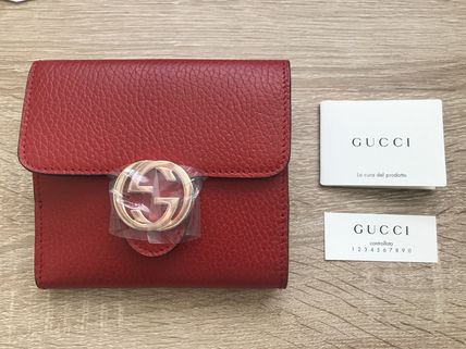 GUCCI Blended Fabrics Plain Leather Folding Wallet Folding Wallets 