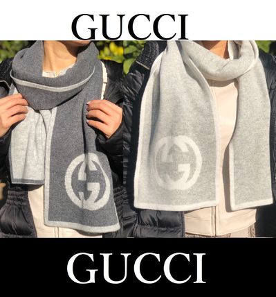 GUCCI Cashmere Logo KnitFur Scarves 