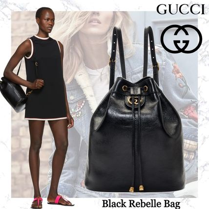 GUCCI 2020 SS Calfskin Plain Leather Logo Backpacks 191451F048081 