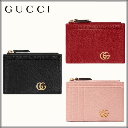 GUCCI GG Marmont Monogram Unisex Plain Leather Logo Card Holders