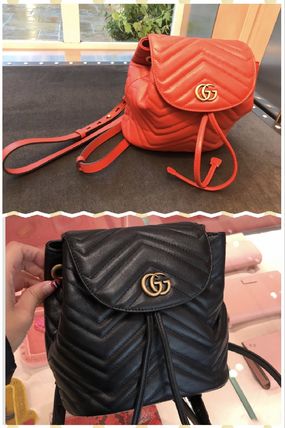 GUCCI Casual Style Blended Fabrics Chain Plain Leather Purses 