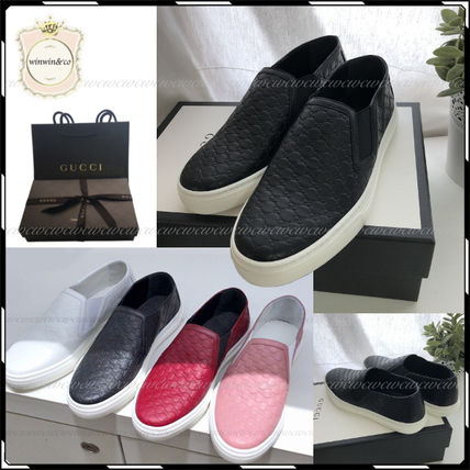 GUCCI Monogram Plain Toe Casual Style Leather Flats 