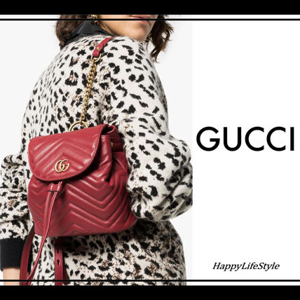 GUCCI GG Marmont Casual Style Bi color Chain Plain Leather Logo Backpacks 