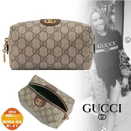 GUCCI Monogram Unisex Canvas Bi color Logo PouchesCosmetic Bags 