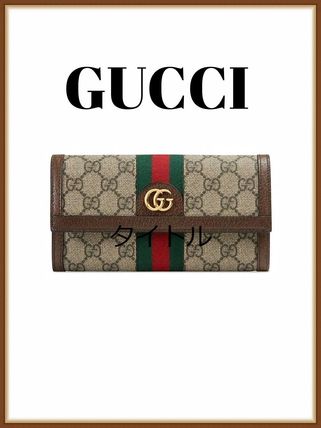 GUCCI Canvas Blended Fabrics Leather Folding Wallet Logo