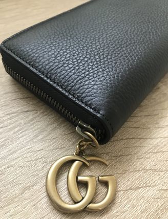 GUCCI Unisex Plain Leather Handmade Long Wallet Logo Accessories 
