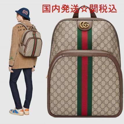GUCCI Ophidia Casual Style Unisex Street Style A4 Logo Backpacks 
