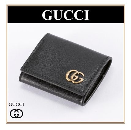GUCCI Plain Leather Folding Wallet Small Wallet Logo Coin Cases 