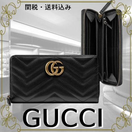 GUCCI GG Marmont 2020 21AW Plain Leather Long Wallet Logo Long Wallets 