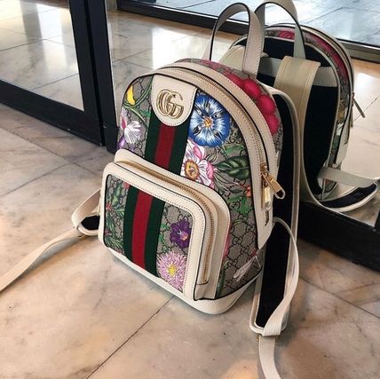 GUCCI Ophidia Flower Patterns Casual Style Leather Logo Backpacks 