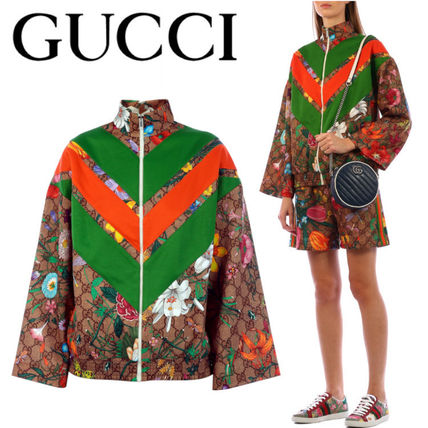GUCCI Flower Patterns Long Sleeves Puff Sleeves Logo 