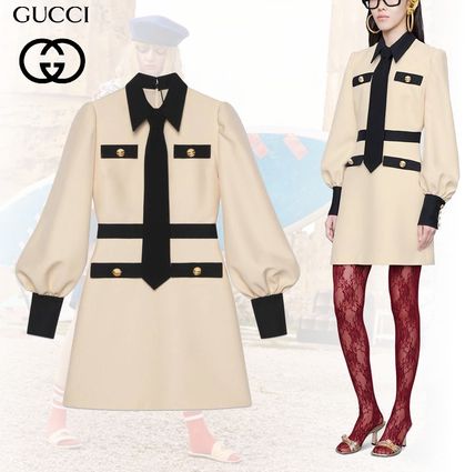 GUCCI Short Long Sleeves Plain Dresses 