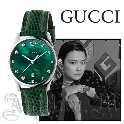 GUCCI 2018 SS Leather Round Quartz Watches Elegant Style Analog Watches 