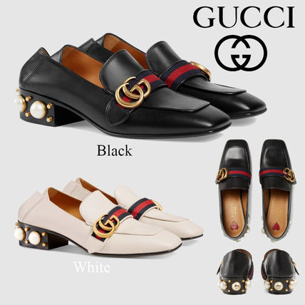 GUCCI 2019 SS Square Toe Plain Leather Block Heels