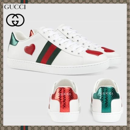 GUCCI Ace Heart Rubber Sole Casual Style Street Style Leather