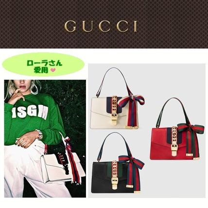 GUCCI Sylvie 2016 SS Stripes Blended Fabrics 2WAY Leather Party Style 