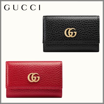 GUCCI GG Marmont Unisex Plain Leather Logo KeychainsBag Charms