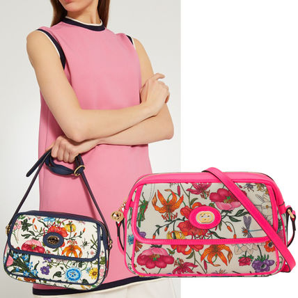 GUCCI Flower Patterns 2WAY Leather Logo Shoulder Bags 