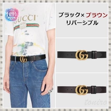 GUCCI 2019 SS Reversible Leather Belt With Double G Buckle 474350CAO2T1062 