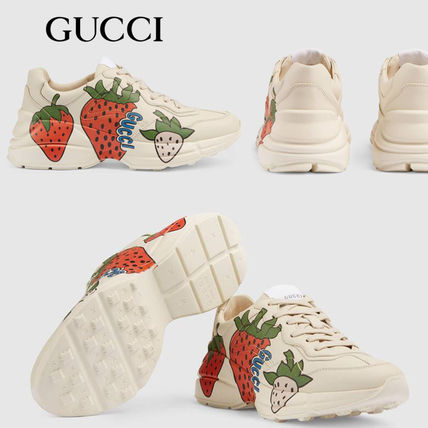 GUCCI RHYTON Rubber Sole Casual Style Street Style Leather Logo 