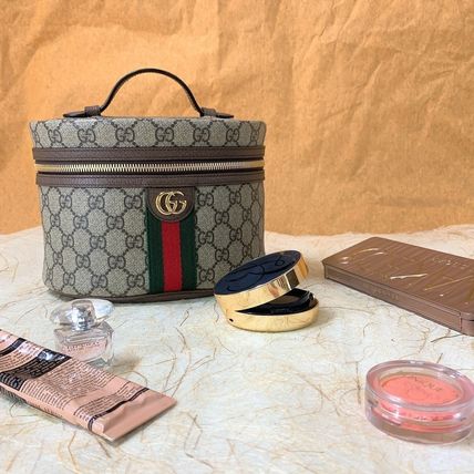 GUCCI Ophidia Monogram Leather Logo PouchesCosmetic Bags 
