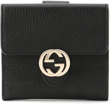 GUCCI 2019 20AW Plain Leather Folding Wallet Logo Folding Wallets