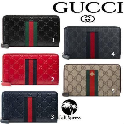 GUCCI GG Supreme 2019 Cruise Unisex Street Style Plain Leather Long Wallet Logo 