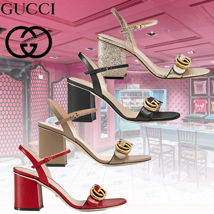 GUCCI 2020 21AW Metallic Laminate Leather Mid Heel Sandal