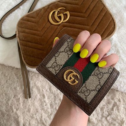 GUCCI GG Supreme 2020 SS Monogram Street Style Leather Folding Wallet Small Wallet 